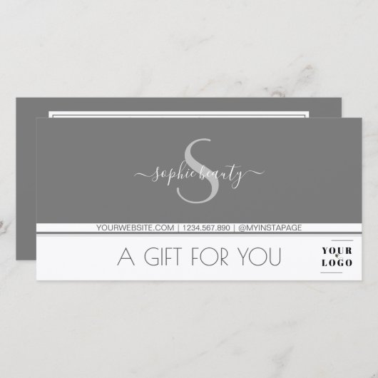 Modern Monogram Logo Gray & White Cadeaucertificaa (Voorkant / Achterkant)