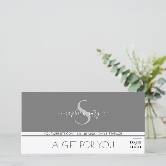Modern Monogram Logo Gray & White Cadeaucertificaa (Staand voorkant)
