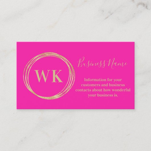 Modern Monogram Logo Hot Pink Gold Visitekaartje (Voorkant)