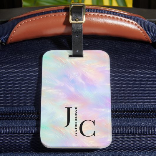 Modern Monogram Logo Iridescente Opal Stijlvol Bagagelabel (Voorkant Insitu 2)