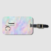 Modern Monogram Logo Iridescente Opal Stijlvol Bagagelabel (Voorkant (horizontaal))