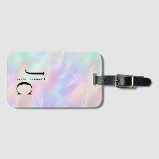 Modern Monogram Logo Iridescente Opal Stijlvol Bagagelabel (Voorkant (horizontaal))