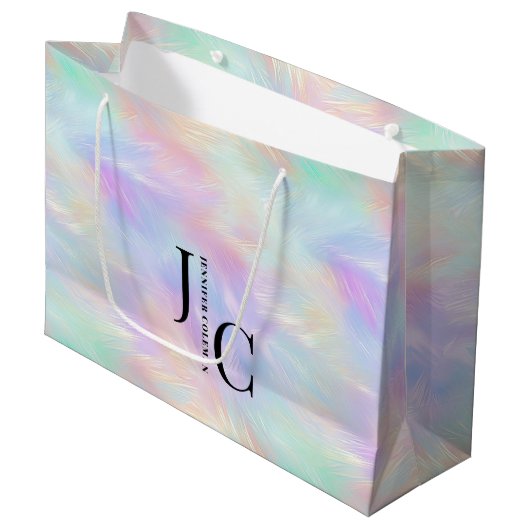 Modern Monogram Logo Iriserend Opaal Stijlvol Groot Cadeauzakje (Voorkant Gekanteld)
