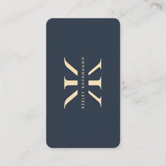 Modern Monogram Logo K Donkerblauw Goud Profession Visitekaartje (Voorkant)