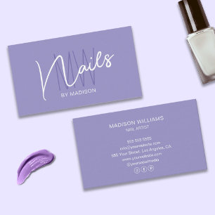 Modern Monogram Logo Paarse Nagelstylist Visitekaartje