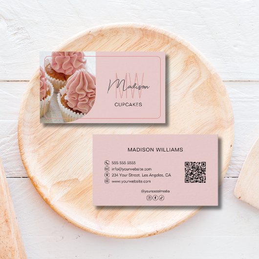 Modern Monogram Logo QR Bakery Pastry Chef Visitekaartje