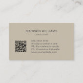 Modern Monogram Logo QR Code Beige Consultant Visitekaartje (Achterkant)