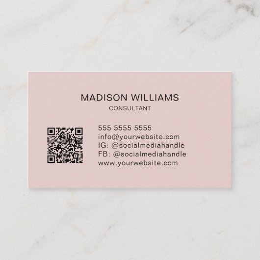 Modern Monogram Logo QR Code Blush Pink Consultant Visitekaartje (Achterkant)