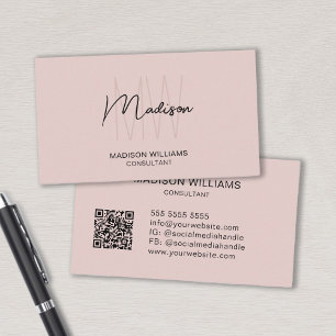 Modern Monogram Logo QR Code Blush Pink Consultant Visitekaartje