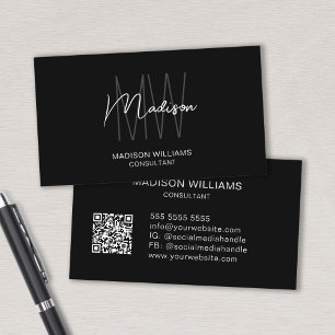 Modern Monogram Logo QR Zwart Wit Consultant Visitekaartje