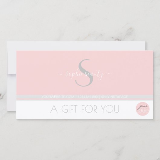 Modern Monogram Logo Roze Salon Cadeaubon (Voorkant)