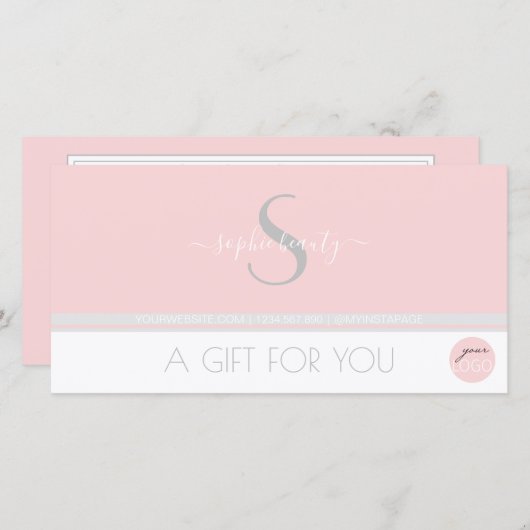 Modern Monogram Logo Roze Salon Cadeaubon (Voorkant / Achterkant)