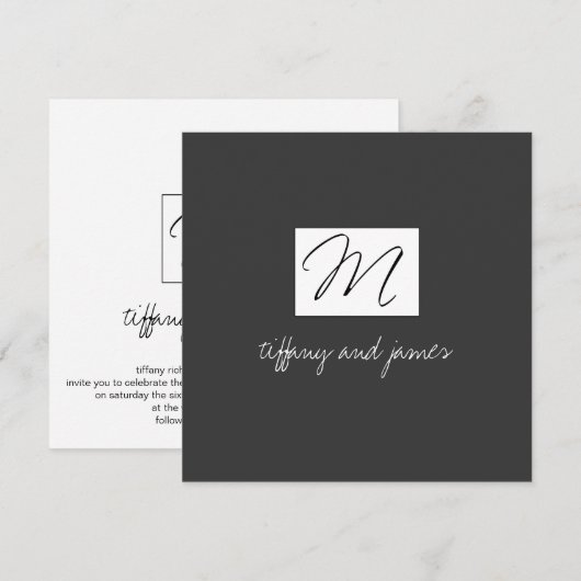 Modern Monogram Logo Uitnodiging voor het Huwelijk (Voorkant / Achterkant)