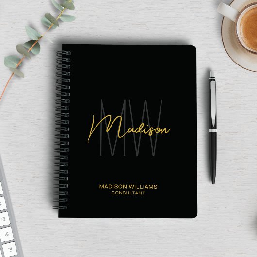 Modern Monogram Logo Zwart Goud Consultant Notitieboek