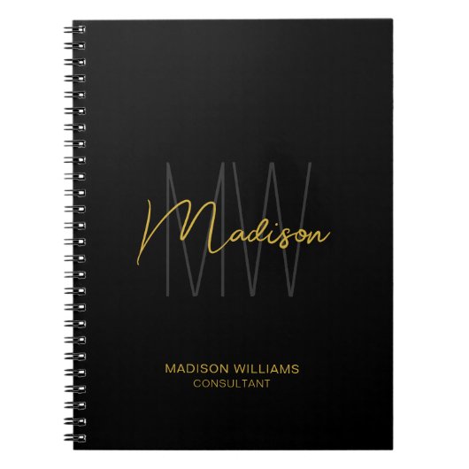Modern Monogram Logo Zwart Goud Consultant Notitieboek (Voorkant)