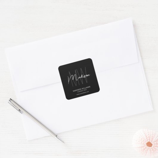 Modern Monogram Logo Zwart Wit Consultant Vierkante Sticker (Envelop)