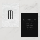 Modern monogram | Luxe wit leer Visitekaartje (Voorkant / Achterkant)