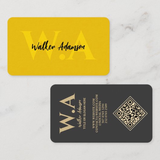 Modern monogram | Luxe zwart en goud Visitekaartje (Voorkant / Achterkant)