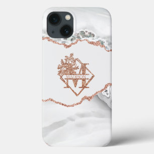 Modern Monogram M White Agate Marble Roos Gold Case-Mate iPhone Case