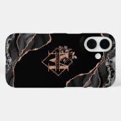 Modern Monogram M Zwart Agaat Marmer Roos Goud Case-Mate iPhone Case (Achterkant (horizontaal))