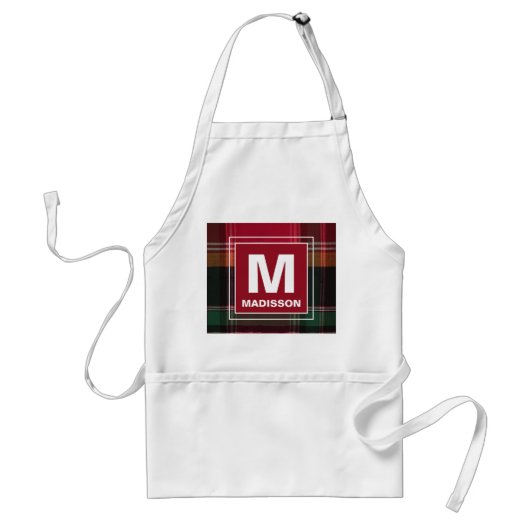 Modern Monogram Madras Pset Pattern personaliseren Standaard Schort (Voorkant)
