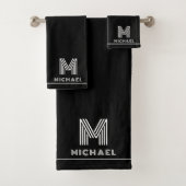 Modern Monogram Mannelijk Zwart Bad Handdoek (Insitu)