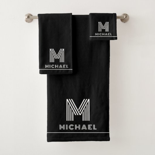 Modern Monogram Mannelijk Zwart Bad Handdoek (Insitu)
