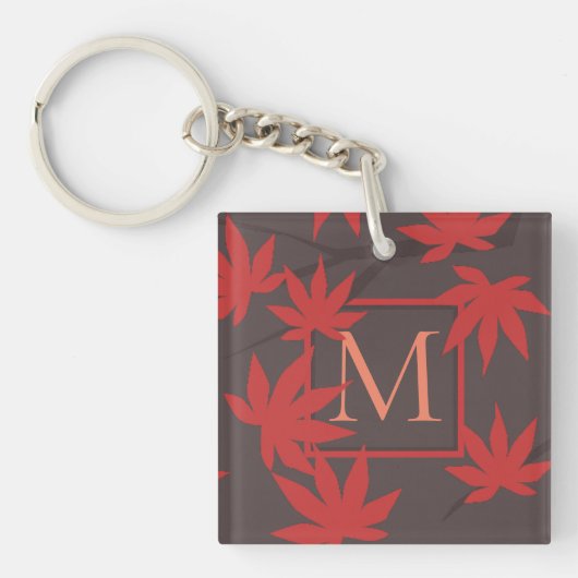 Modern Monogram Maple Leaf Sleutelhanger (Voorkant)