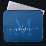 Modern Monogram Marine Blauw Elegant Chic Script N Laptop Sleeve<br><div class="desc">Modern Monogram Marine Blauw Wit Girly Chic Script Naam computer sleeve</div>