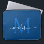 Modern Monogram Marine Blauw Elegant Chic Script N Laptop Sleeve<br><div class="desc">Modern Monogram Marine Blauw Wit Girly Chic Script Naam computer sleeve</div>