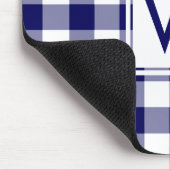 Modern Monogram Marine Blauw & Wit Gingham Patroon Muismat (Hoek)