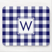 Modern Monogram Marine Blauw & Wit Gingham Patroon Muismat (Voorkant)