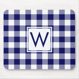 Modern Monogram Marine Blauw & Wit Gingham Patroon Muismat