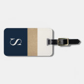 Modern Monogram marinesultaat Blue Gold Striped Ba Bagagelabel (Voorkant horizontaal)