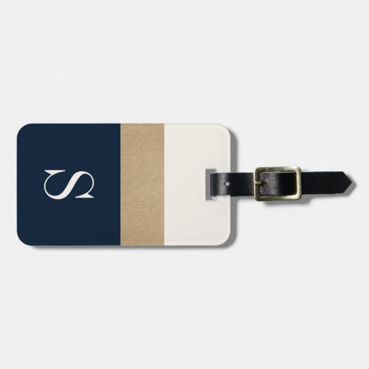 Modern Monogram marinesultaat Blue Gold Striped Ba Bagagelabel (Voorkant horizontaal)
