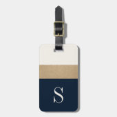 Modern Monogram marinesultaat Blue Gold Striped Ba Bagagelabel (Voorkant verticaal)