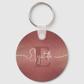 Modern monogram Maroon Rood glitter stijlvolle naa Sleutelhanger (Voorkant)
