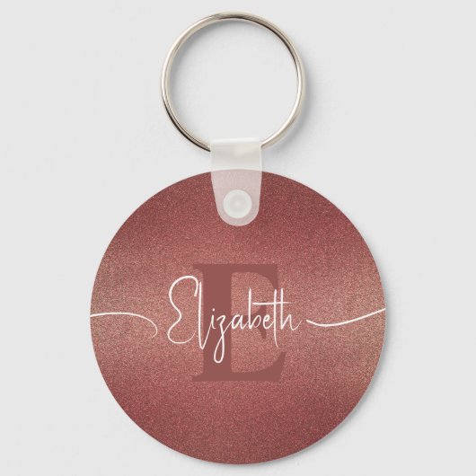 Modern monogram Maroon Rood glitter stijlvolle naa Sleutelhanger (Voorkant)