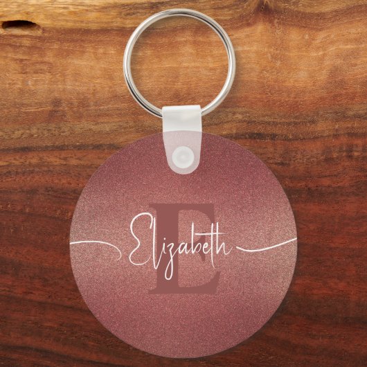 Modern monogram Maroon Rood glitter stijlvolle naa Sleutelhanger (Achterkant)