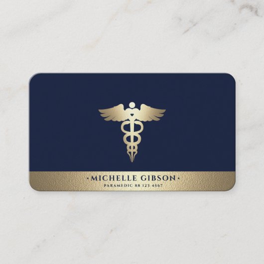 Modern Monogram Medical Caduceus Blue Faux Gold Visitekaartje (Voorkant)