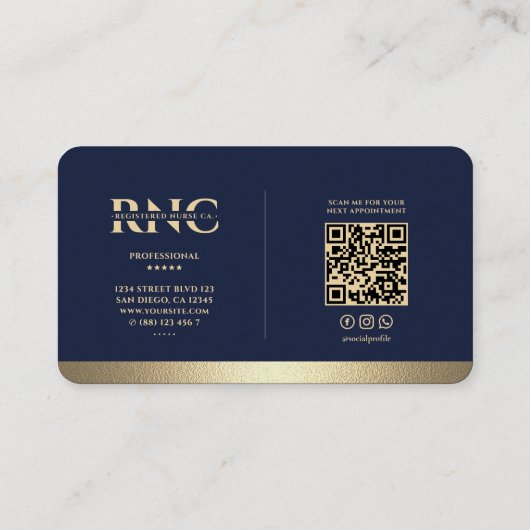 Modern Monogram Medical Caduceus Blue Faux Gold Visitekaartje (Achterkant)