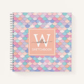 Modern Monogram  Mermaid Oranje Sketchbook Notitieboek (Voorkant)