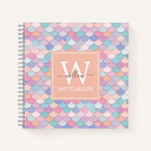Modern Monogram  Mermaid Oranje Sketchbook Notitieboek (Voorkant)