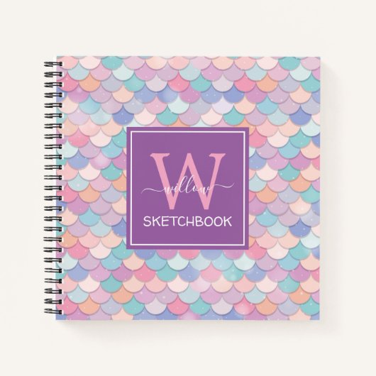 Modern Monogram  Mermaid Paars Sketchbook Notitieboek (Voorkant)