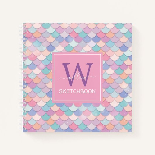 Modern Monogram  Mermaid Pink Sketchbook Notitieboek (Voorkant)