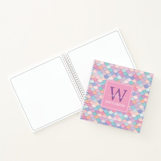 Modern Monogram  Mermaid Pink Sketchbook Notitieboek (Binnen)
