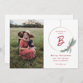 Modern Monogram met grote fotokerstmis Feestdagenkaart (Voorkant / Achterkant)