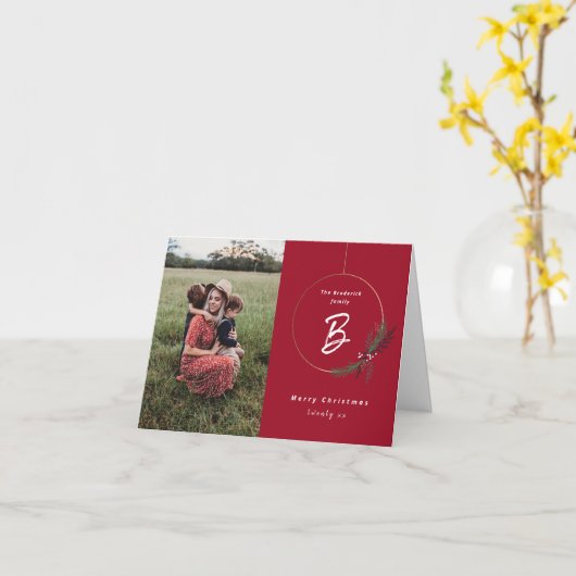 Modern Monogram met grote fotokerstmis Kaart (Gele Bloem)