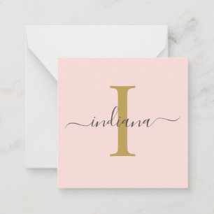 Modern Monogram met handschrift Grijze roze goudro Notitiekaartje
