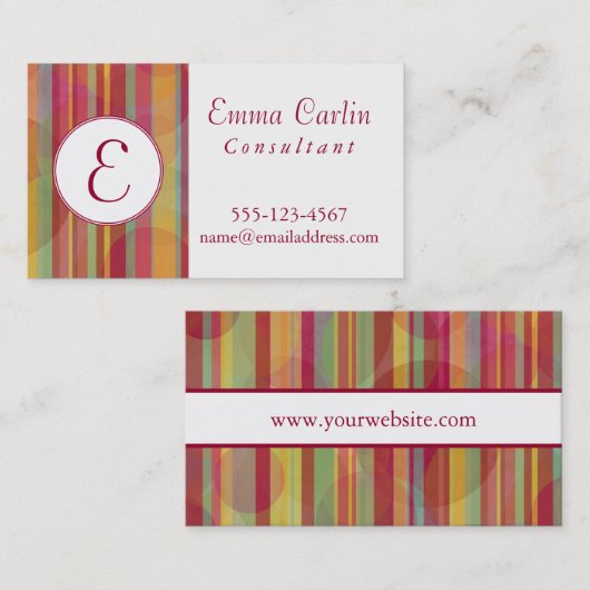 Modern Monogram met Kleurrijke Strepen & Cirkels Visitekaartje (Voorkant / Achterkant)